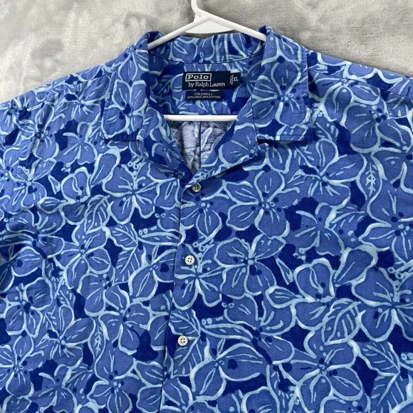 Polo Ralph Lauren Shirt men's XL Button Up Caldwell Floral Linen Loop Collar VTG - Picture 6 of 12